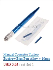 Ручная ручка для татуировки с двойной головкой+ 10 шт. 14 Pin Blade синие иглы 3D Перманентный макияж бровей двойной головкой Набор для микроблейдинга 14 P наборы