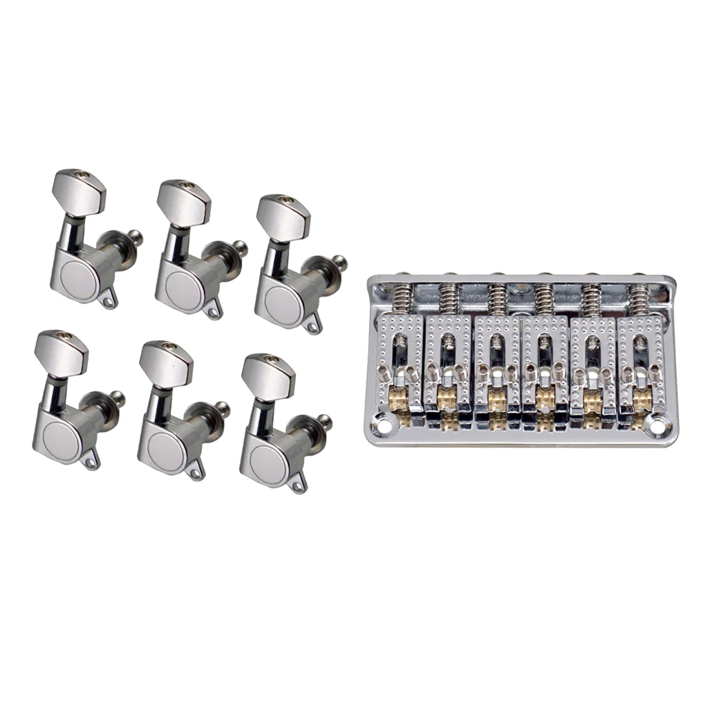 Chrome 6 String Guitar Hardtail Bridge Top Load+6R Tuning Pegs Tuners for Electric | Спорт и развлечения