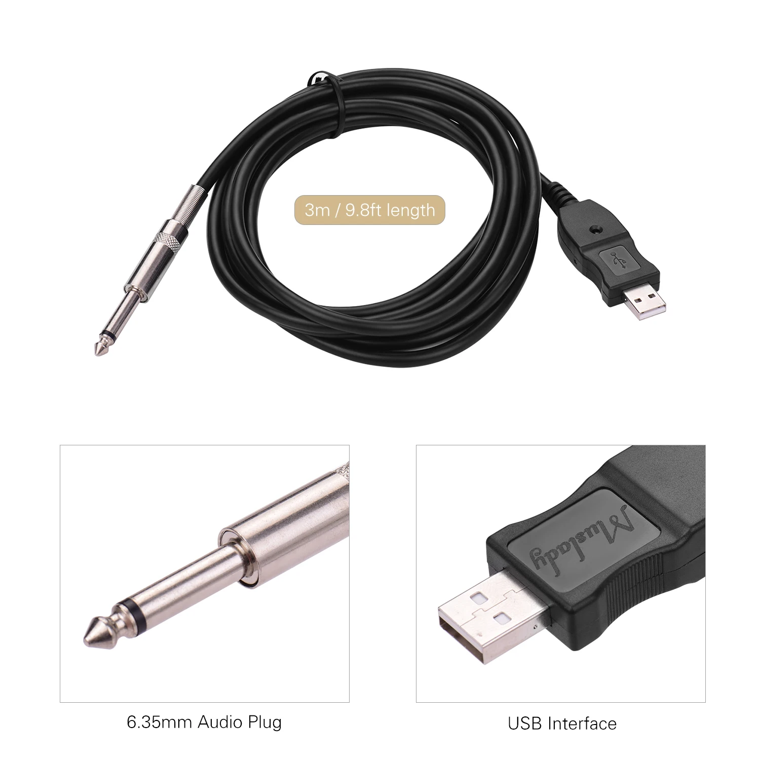 USB-кабель для гитары Muslady USB-интерфейс штекер на 6 35 мм моно-штекер преобразователь