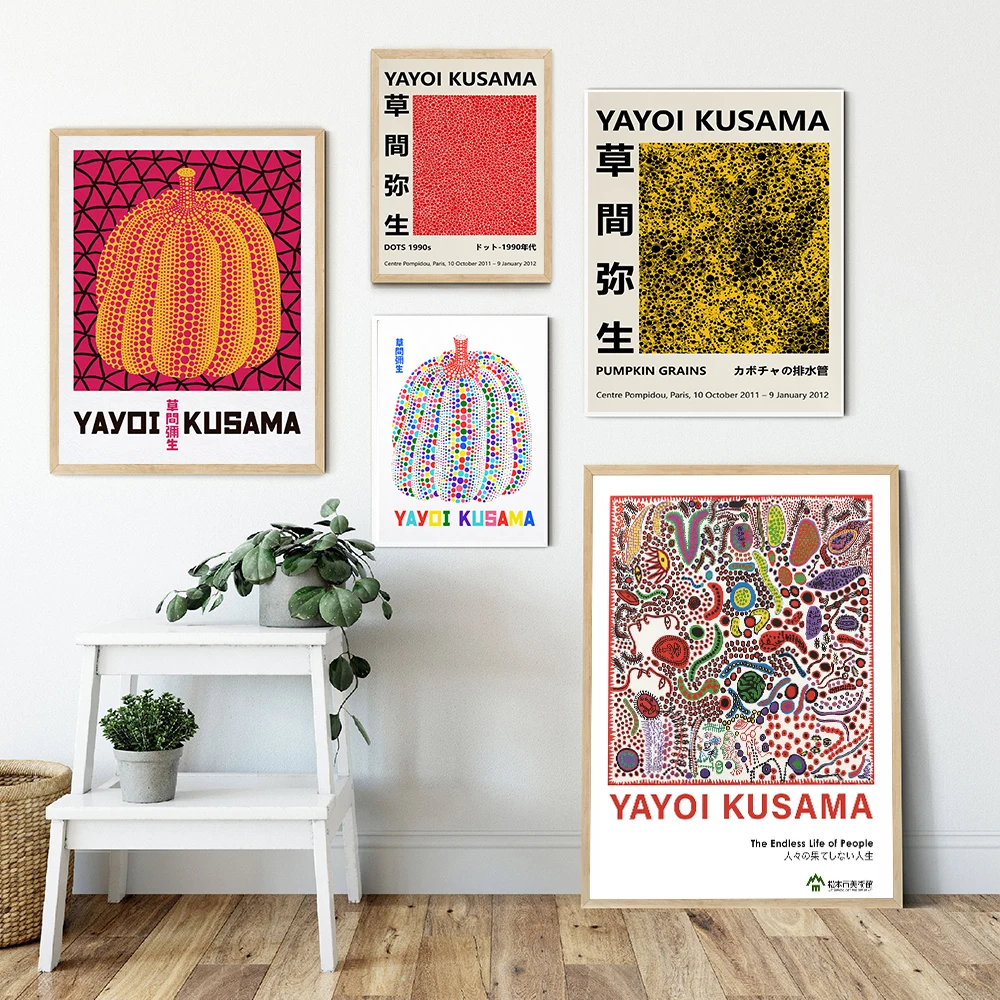 

Kusama Yayoi Abstract Exhibition Poster Japanese Art Print Granule Plant Canvas Painting Wall Picture For Living Room Home Decor