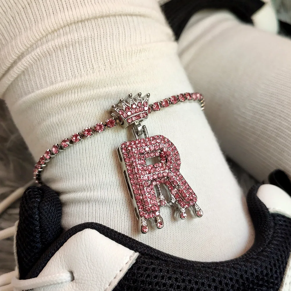 

Flatfoosie A-Z Initial Letter Crown Crystal Anklets Bracelet for Women Pink Rhinestone Tennis Chain Anklet Barefoot Jewelry Gift