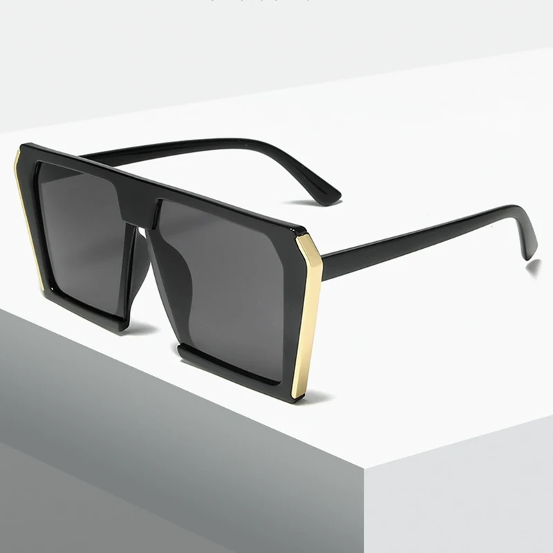 

Colorful Oversized Square Flat Top Sunglasses For Women Men Luxury Design Male Ladies Driving Travel UV Protection Glasses 2021