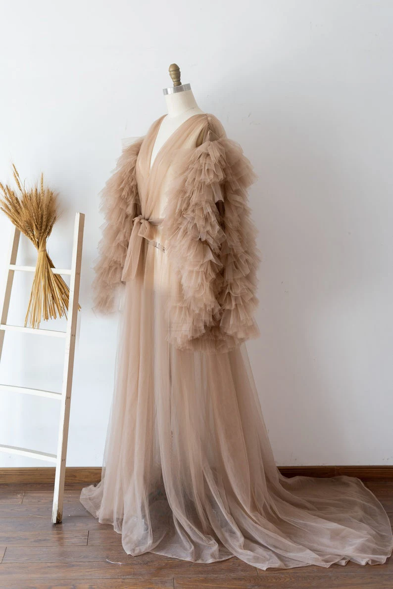 Women's Robe Underwear Bridal Bathrobe Tulle Pajama Shooting Wedding Pregnancy Mesh Bathrobe