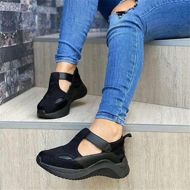 

Women Shoes Summer Pumps Chunky Mid Heels Plus Size Breathable Mesh Sneaker Wedges Shoes Female Mujer Sapato Feminino