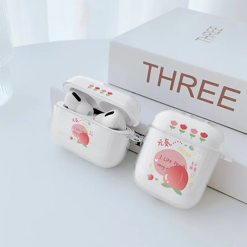 

For AirPods Case Fashion INS Fresh Peach Pattern Soft TPU Transparent Earphone Case For AirPods 2 3 AirPods Pro Earphones Cover