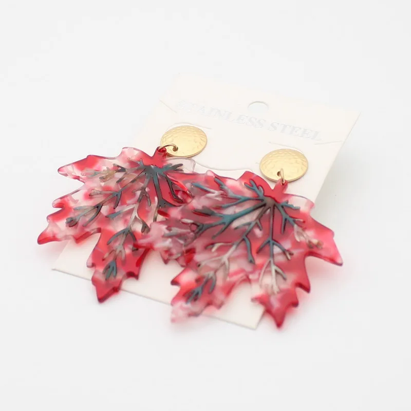 Big Green tortoise shell earrings Bohemian tree leaves long pendant Acrylic Statement Women fashion Plant Jewelry | Украшения и