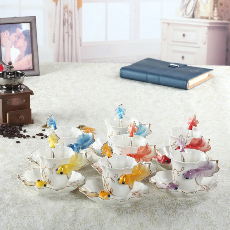 

New Fashion Creative Personality Goldfish Coffee Cup Tableware Set Office Water Cup Fashion Gift Ceramic Tea Set Glass