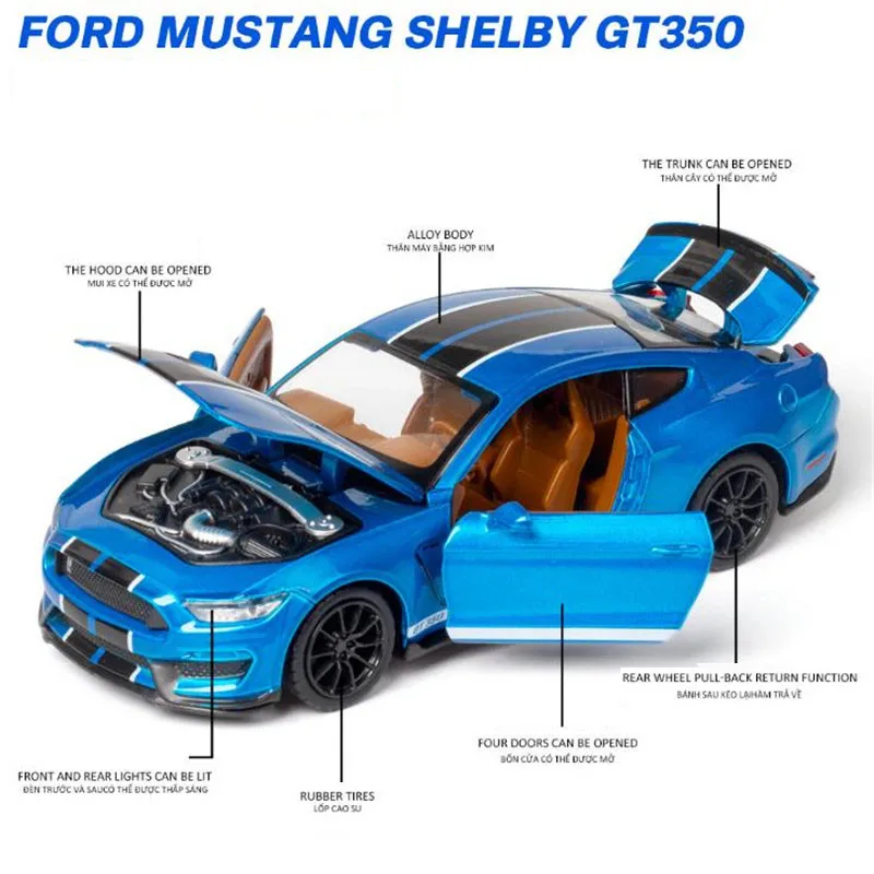 1/32 Mustang Shelby GT350 Игрушечная модель автомобиля из сплава модифицированная мигающая
