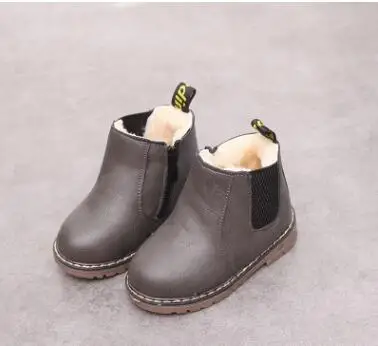 New Children Snow Boots Autumn Thickening Cotton Shoes Boys Girls Waterproof Non-slip Ankle Boots Kids Leather Boots Fashio - Цвет: gray cotton