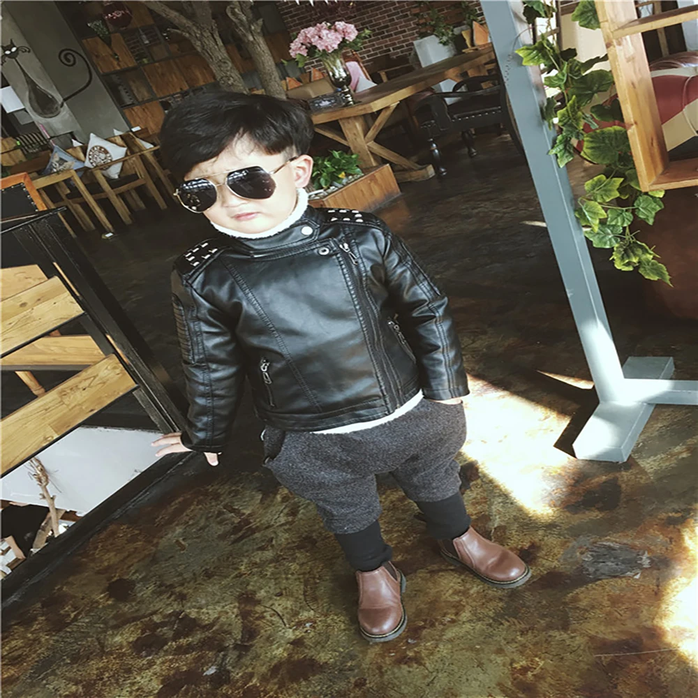 Куртка на молнии для мальчиков с длинным рукавом и заклепками|Куртки пальто| |