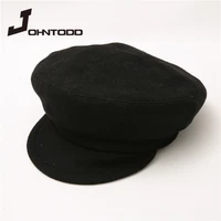 2021 new fashion high quality women men autumn winter wool blends hats solid color millitary hats ladies flat top berets caps