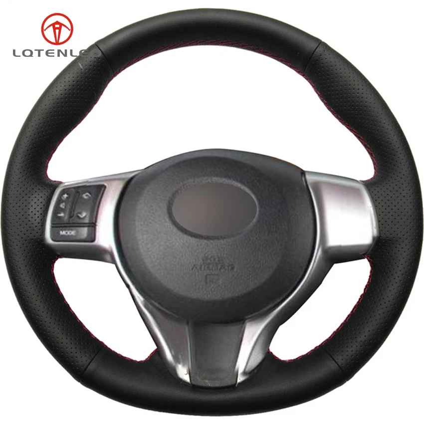 

LQTENLEO Black Genuine Leather DIY Hand-stitched Car Steering Wheel Cover for Toyota Yaris 2012-2019 Subaru Trezia 2011-2015