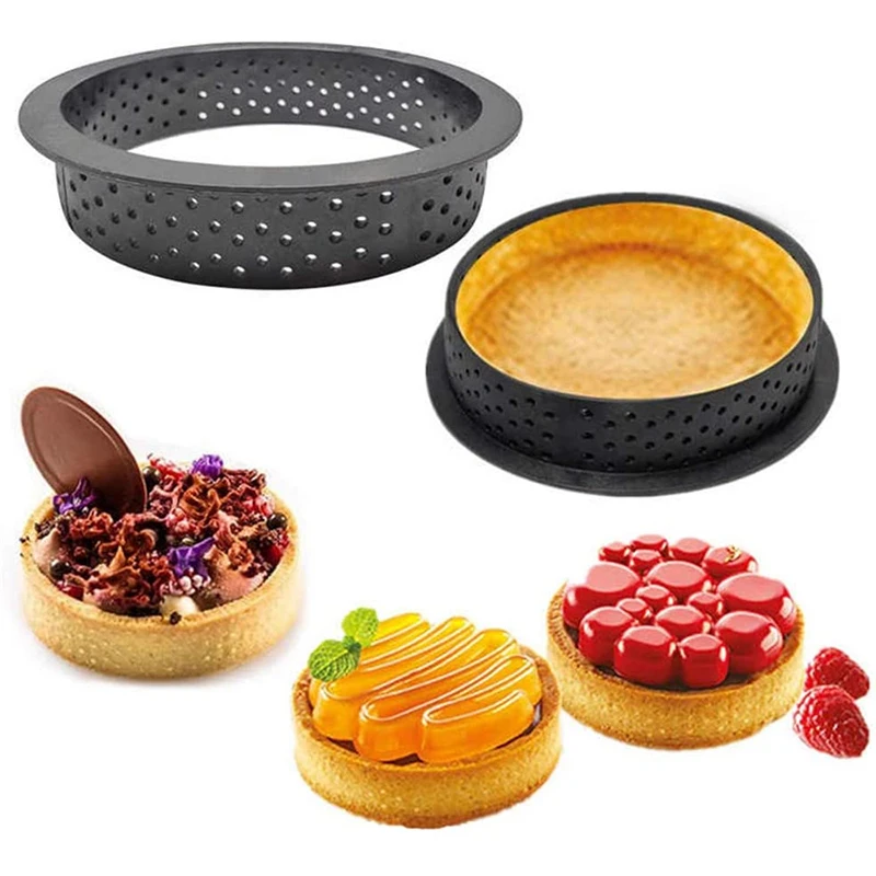 

2pc Tart Ring Mold Cake Tools DIY Tartlet Circle Dessert Bakeware Decorating Tool Perforated Mousse Circle Baking Supplies