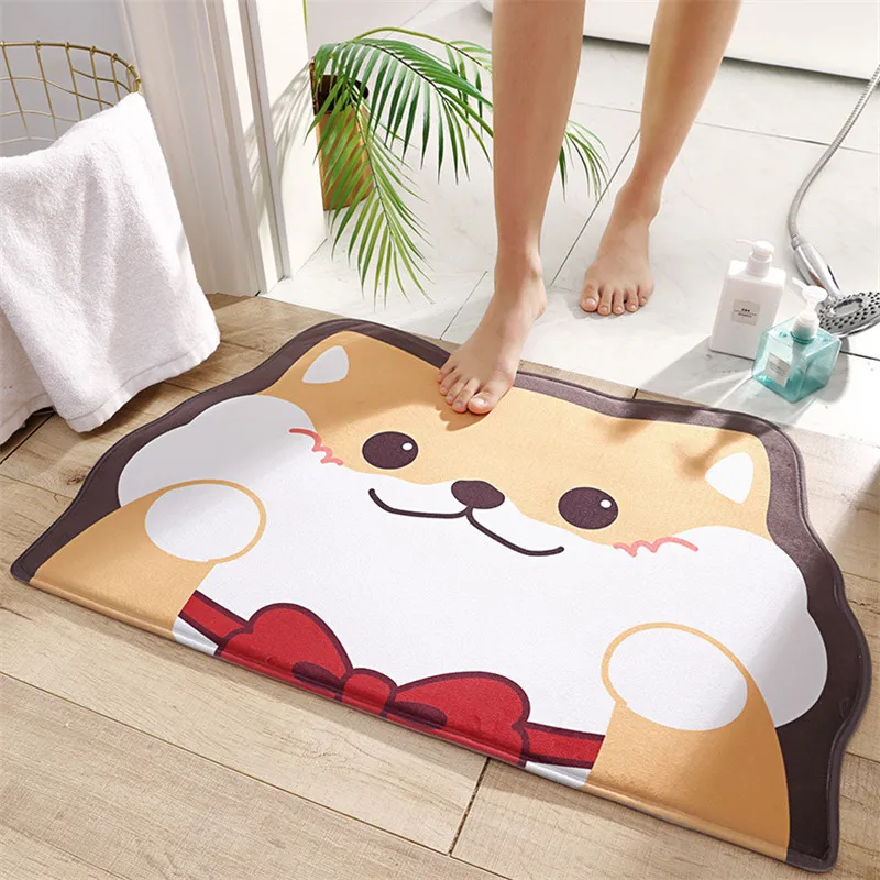 

Cartoon Animal Cat Dog Bear Semi-circular Home Velvet Mat Water-absorbing Non-slip Foot Pad Door Mat 50x80cm