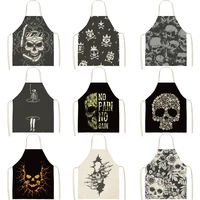 women kitchen aprons skull printed waterproof cooking oil proof cotton linen antifouling chef apron cleaning 6855cm 0068
