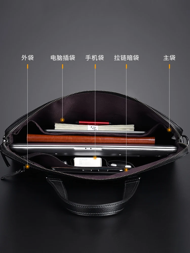 Men's Bag Handbag Casual Business Genuine Leather Trendy Leather Bag Cowhide Leather Briefcase New Official Business