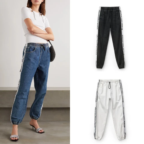 

104923 2021 Spring Summer Classic Fashion Letter Print Design Casual Versatile Elastic Waist Casual Loose Jeans Sports Pants A2