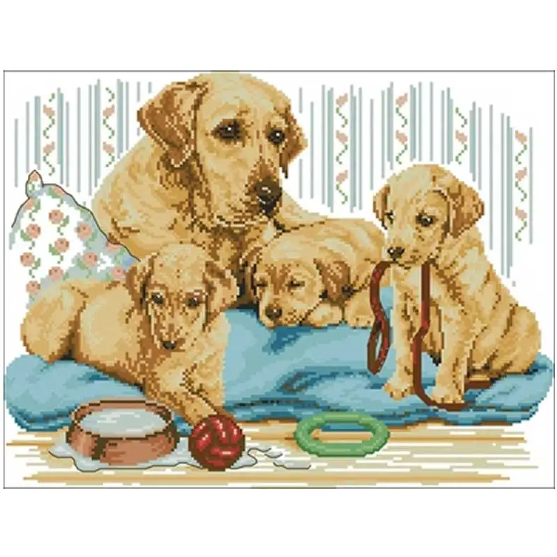 

Labrador family patterns counted 11CT 14CT 18CT DIY Cross Stitch Sets Chinese Cross-stitch Kits Embroidery Needlework