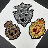 5 pieces fashion golden thread crown patches army badges fabric appliques for jackets bags sewing stickers diy beaded decorative