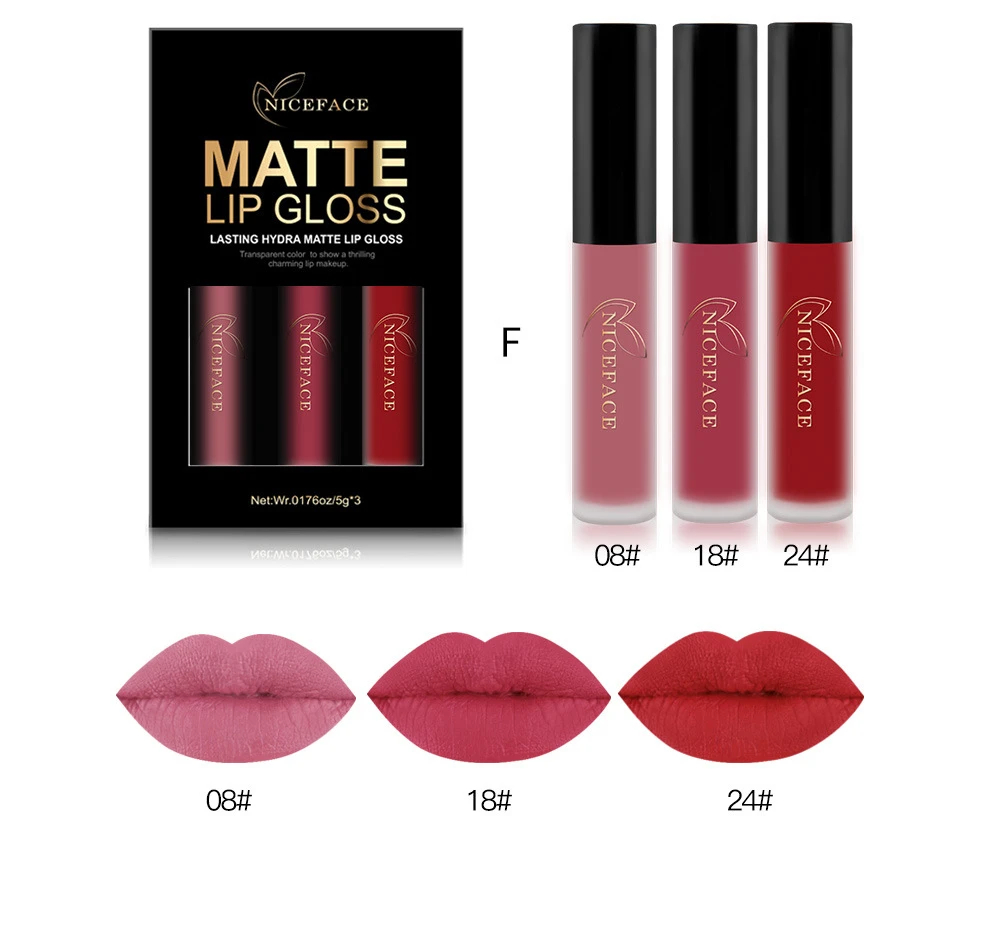 Набор жидкой помады 3 шт. стойкая матовая губная помада макияж водостойкая