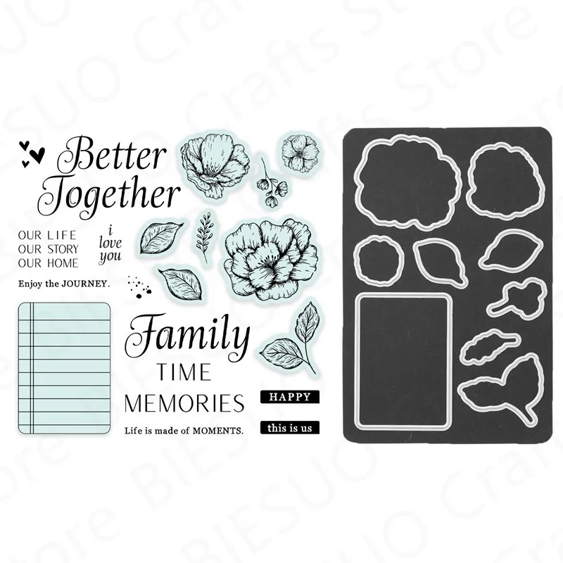 

Flowers and Notebook Clear Stamps and Metal Cutting Dies For Decoration Craft Making Word Greeting Card Scrapbooking New Arrival