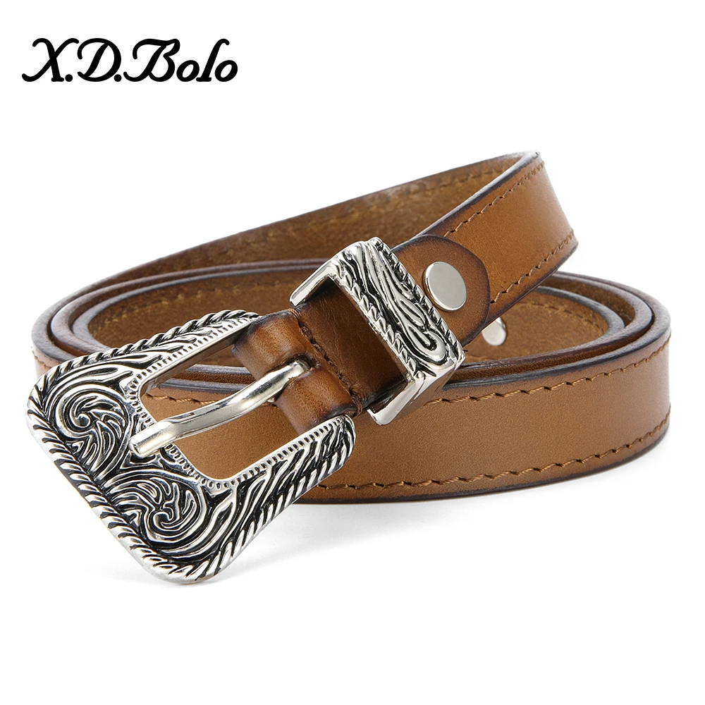 XDBOLO Retro Women Belts Black Genuine Leather Waist Belts Woman Cowskin Female Belts Alloy Pin Buckle Belt for Women Luxury