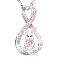 cute fashion eight character cross necklace filled with pink crystal rabbit heart pendant party jewelry anniversary gift