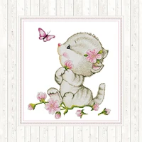 cat and butterfly painting counted cross stitch embroidery kit printed on canvas 14ct 11ct dmc diy handmade for needlework sets