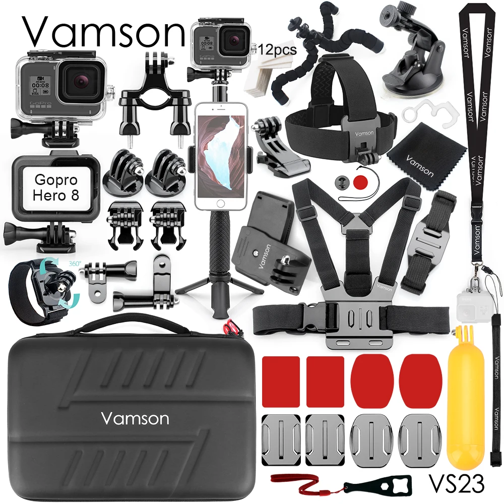 Аксессуары для экшн камеры Vamson VS23 водонепроницаемый чехол GoPro Hero 8 черное крепление монопод штатив