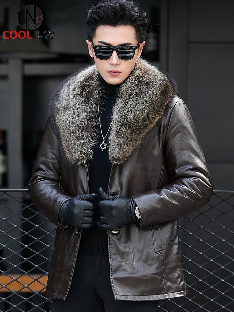 

Мужская зимняя куртка из овечьей кожи, с длинным рукавом, на пуговицах