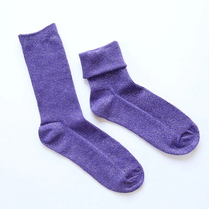 dark purple Зима осень блестящие Женские Простые Носки модные художественные складные женские толстые носки женские трендовые блестящие металлические линии носки - Цвет: dark purple