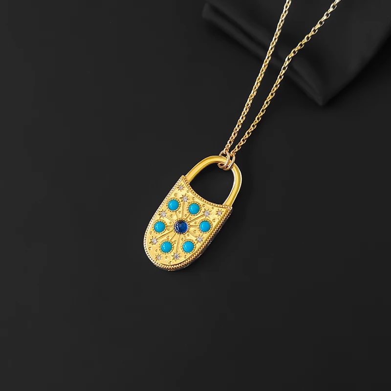 

S925 Sterling Silver New Roman Style Turquoise Golden Yellow Necklace Female Star Sun Fine Fashion Jewelry Bohemian Style Gift