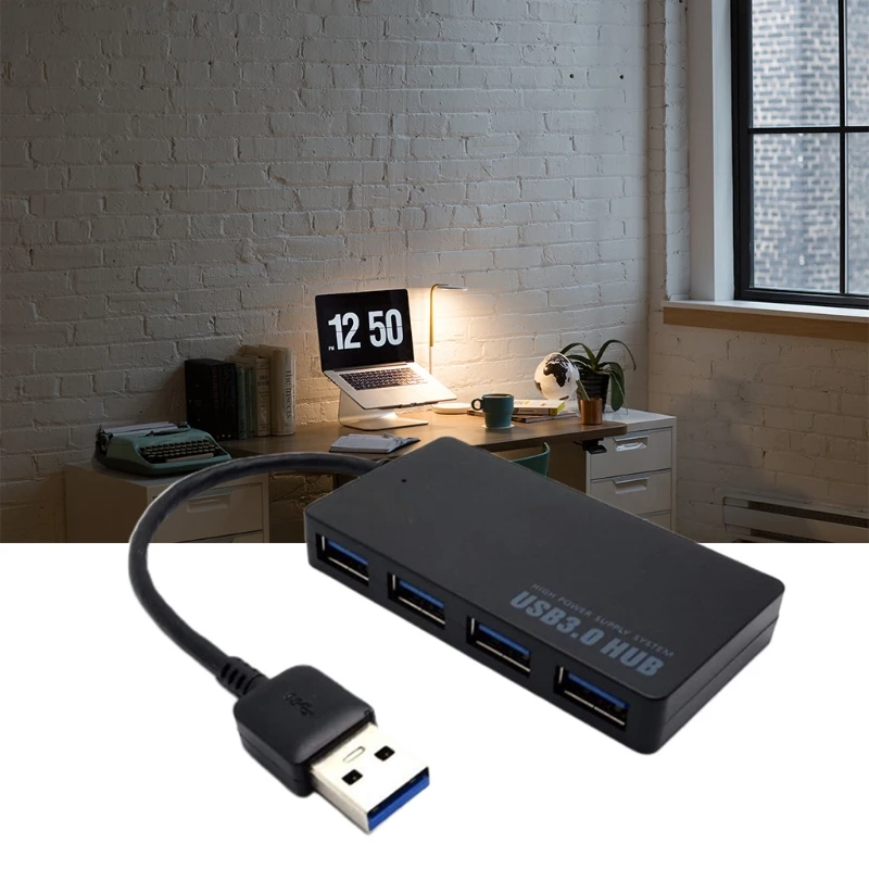 

4-Port USB 3.0 Hub 5Gbps Portable Compact for PC Laptop Notebook Desktop 28GE