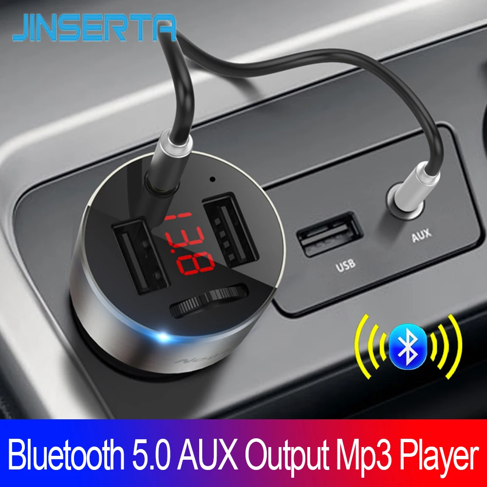 JINSERTA автомобильный громкой связи Bluetooth 5,0 fm-передатчик AUX Выход MP3-плеер 4.8A двойной зарядное устройство usb Поддержка U диск воспроизведения музыки