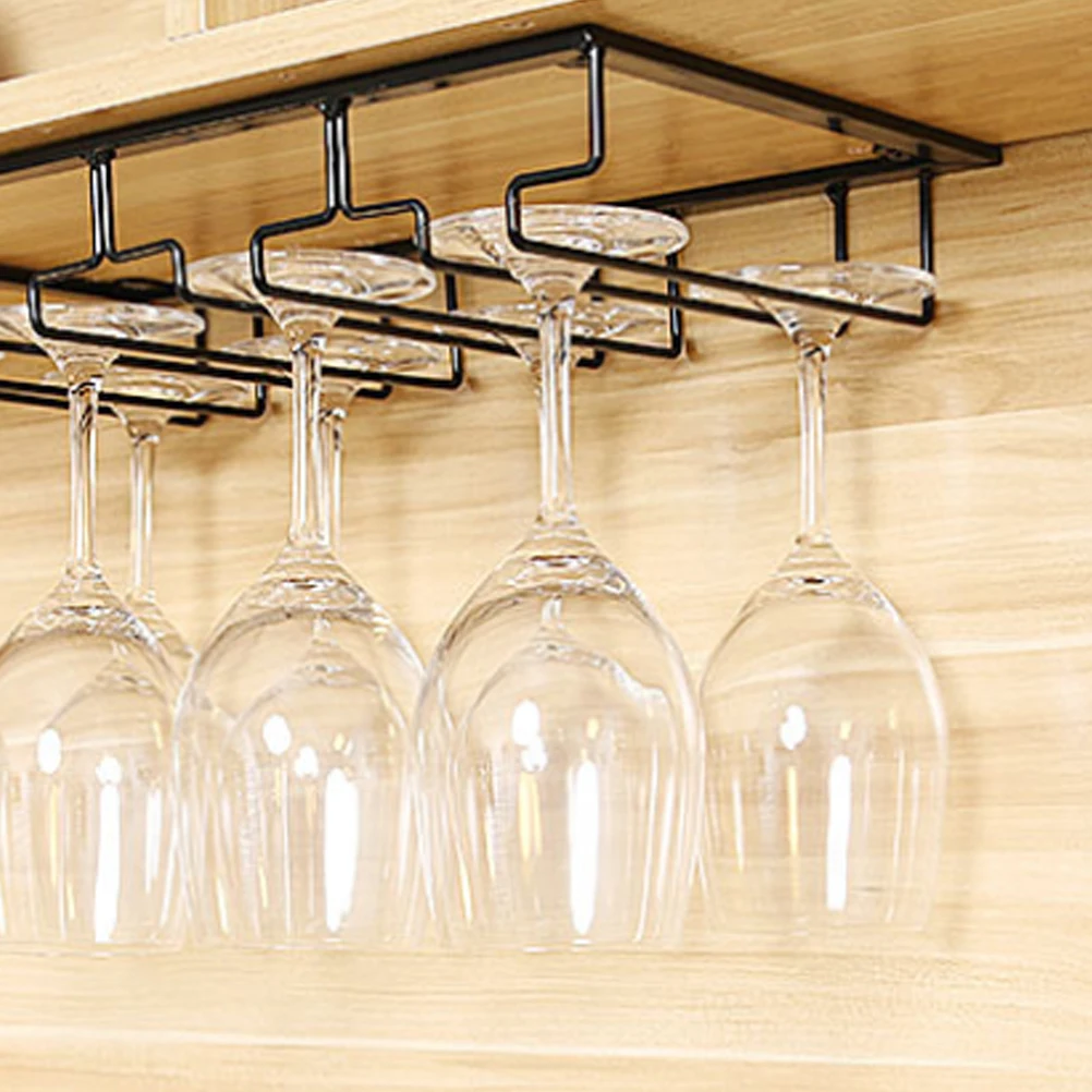 

Iron Art Glass Cup Holder Useful Wine Glass Rack Wine Glass Hanger Wine Glass Hanging Stand for Bar Home Black, Three-slot