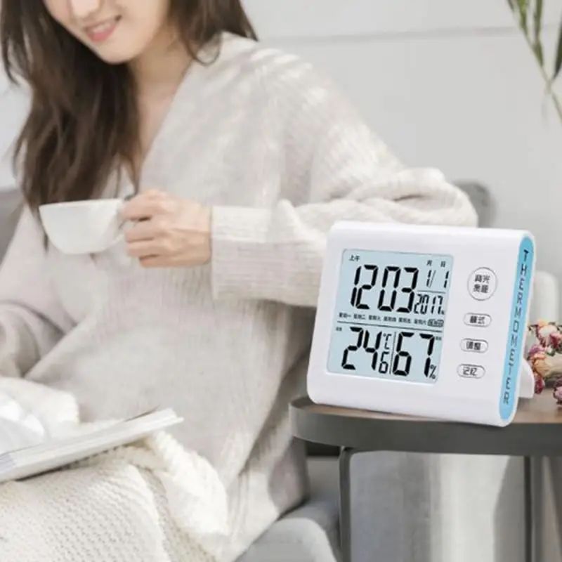 

Temperature And Humidity Clock Multi-functional Snooze Function Square Plastic Study Public Office Bedroom Living Room Kitchen