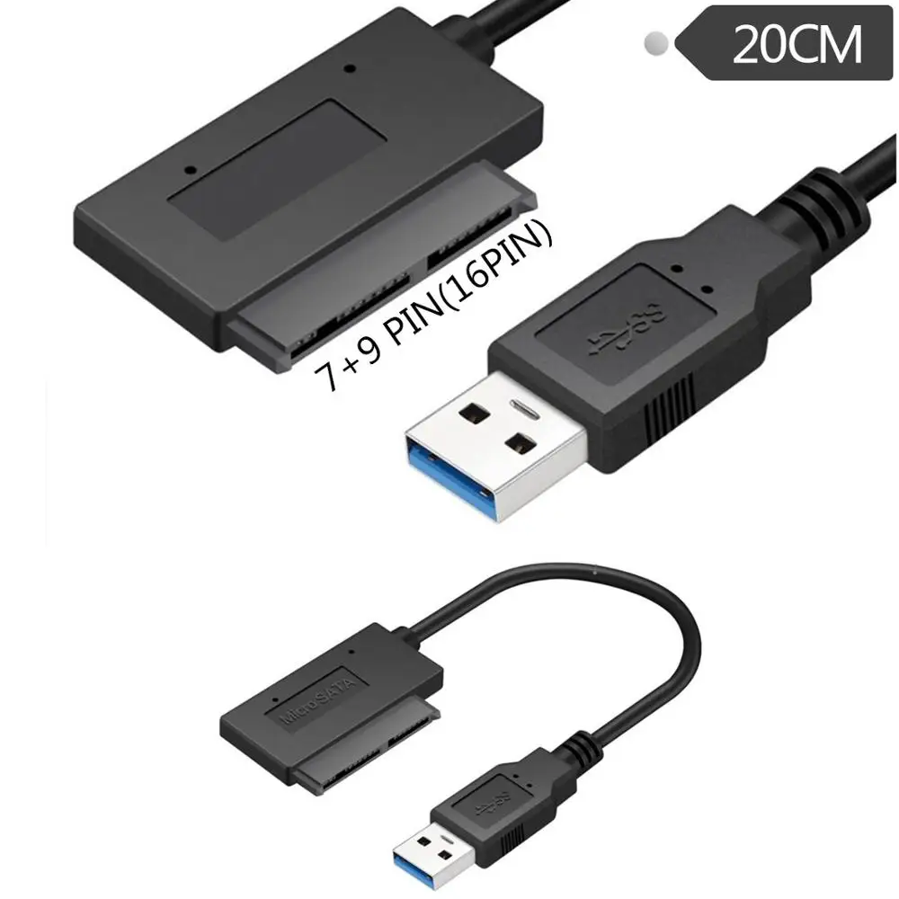 Кабель переходник USB3.0 на MiCRO Sata II 7 + 9 16Pin для ноутбука CD/DVD ROM привода Slim Line|Кабели