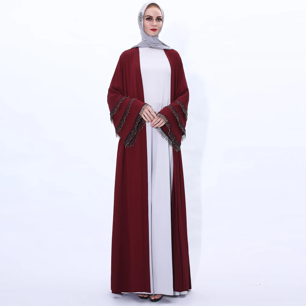 Мусульманских женщин Дубай кимоно халат Летняя Открытая Абая стеклянной бусины