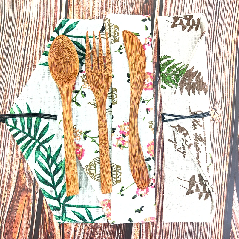 

3pcs Coconut Cutlery set Natural Eco Friendly Knife Spoon Fork Handcraft Woode wooden tableware set Portable Organic Coconut