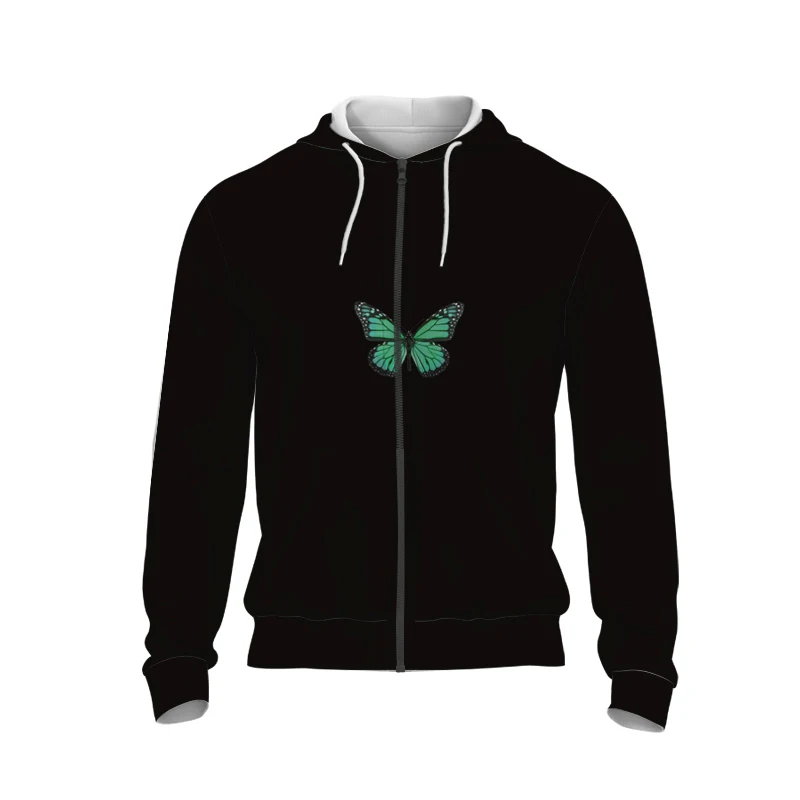 

Fall new 3D print men's hoodie with butterfly pattern long sleeve zipper hoodie
