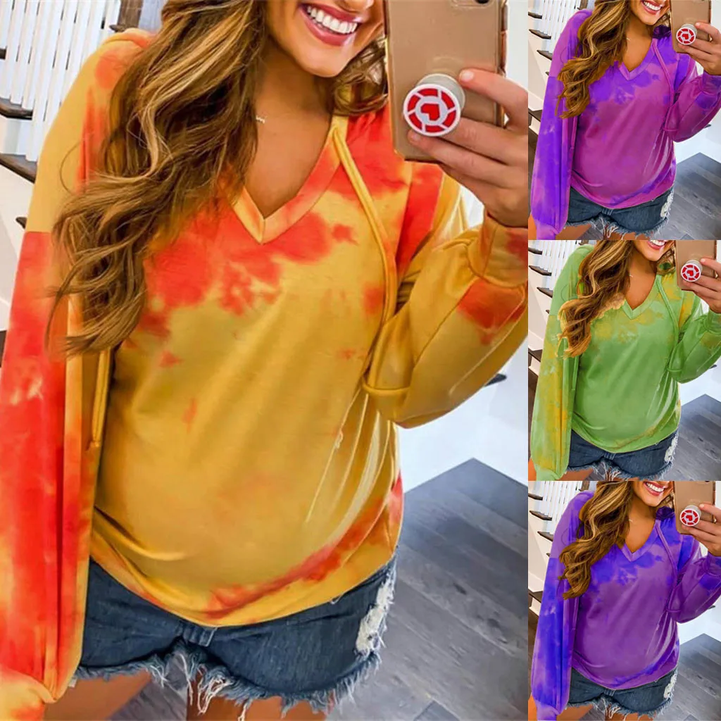 

FREE OSTRICH Casual V-Neck Sweatshirts For Women Loose Casual Pullover Sweatshirt Streetwear Long Sleeve Top For Autumn