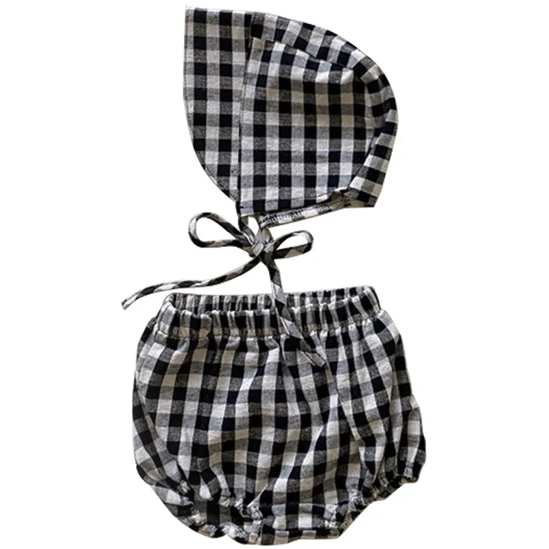 Шапочка и шорты для мальчиков девочек хлопковые в клетку | Детская одежда обувь