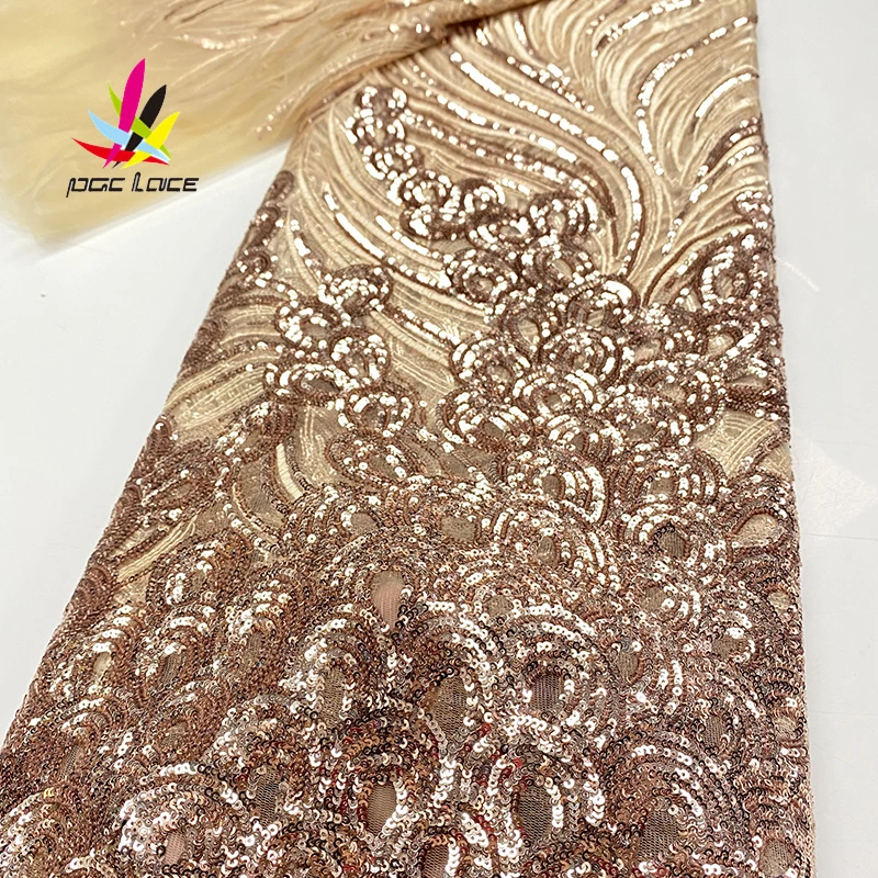 

Champagne Gold Sequin Embroidery Lace Green French African Nigerian Latest Design High Quality Tulle 2020 for Aso-Ebi XZ3640B