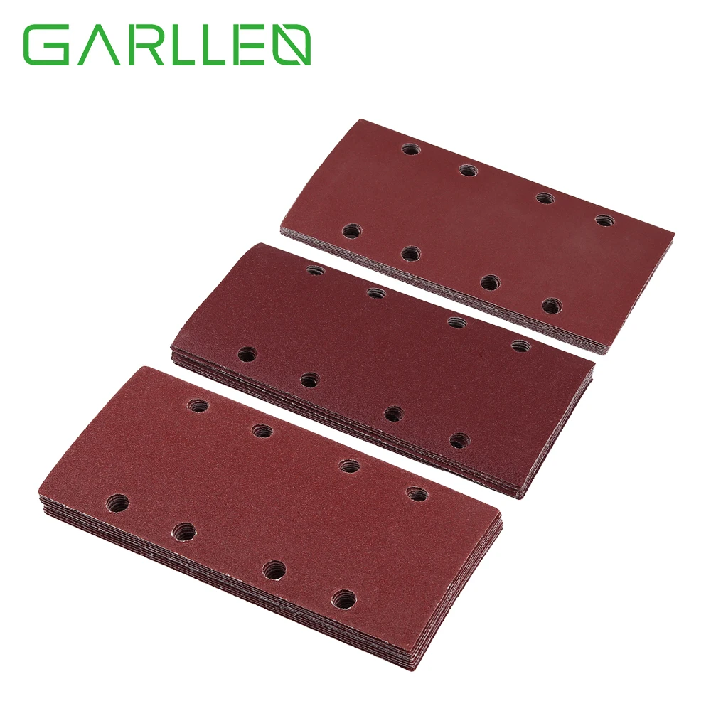 GARLLEN 30Pcs Punched Sanding Sheets 1/3 93 x 190mm Sandpaper Pads Sander Hook and Loop 80-180  Mix Grit For 1/3 Sanders