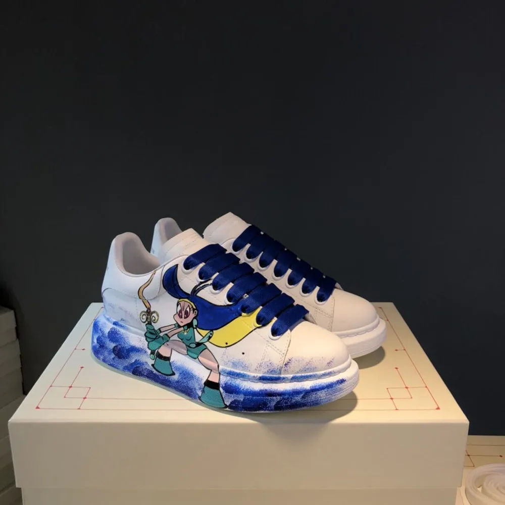 Cartoon Wedge Heel Leather Women's Shoes 2020 Spring Autumn New Fashion Round Head Lace Color Matching Brand Casual Sports Shoes