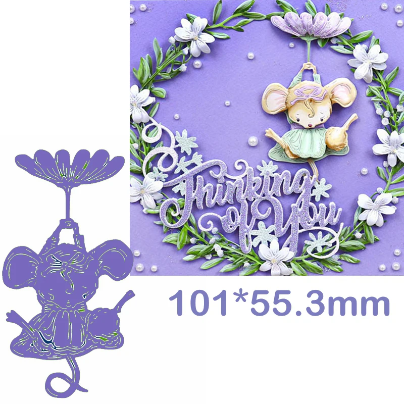 Милая мышь цветочный парашют металлические высечки и цветок для изготовления