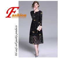 spring and autumn women new fashion hollow out dress women elegant lace embroidery o neck dress party dress vintage dress