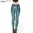 Женские леггинсы YRRETY в виде рыбьей чешуи, черные, молочного цвета, с цифровым принтом русалки, из спандекса, красочные штаны до щиколотки для фитнеса и бега