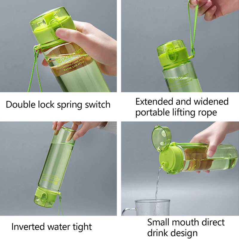 

Water Bottle 800ML 560ML 400ML Plastic Drinkware Outdoor Sport School Leak Proof Seal Portable Direct Drinking Water Bottles