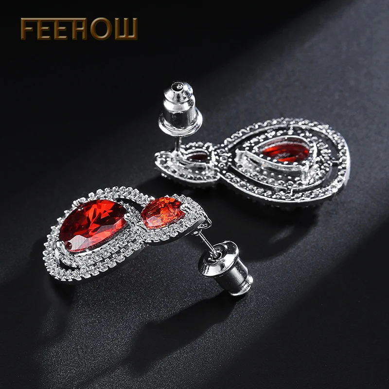 FEEHOW, элегантные серьги-гвоздики, великолепные циркониевые каплевидные ювелирные изделия для женщин, для свадьбы, вечеринки, ужина, подарки на день рождения, серьги FWEP043